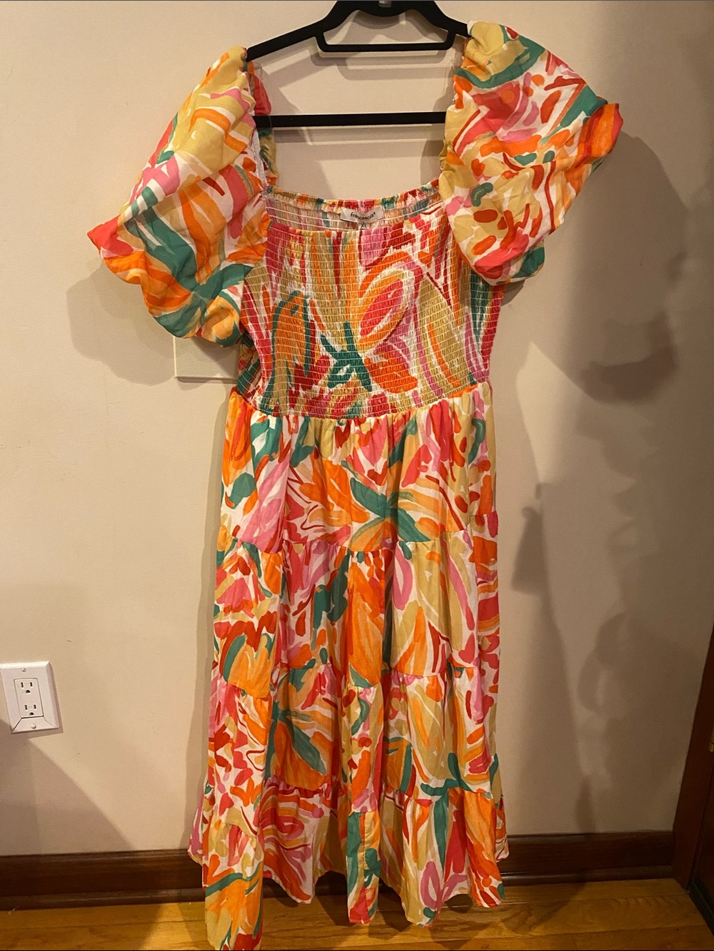 Francesca's Collections Multicolor Floral Puff-Sleeve Smocked Midi Dress